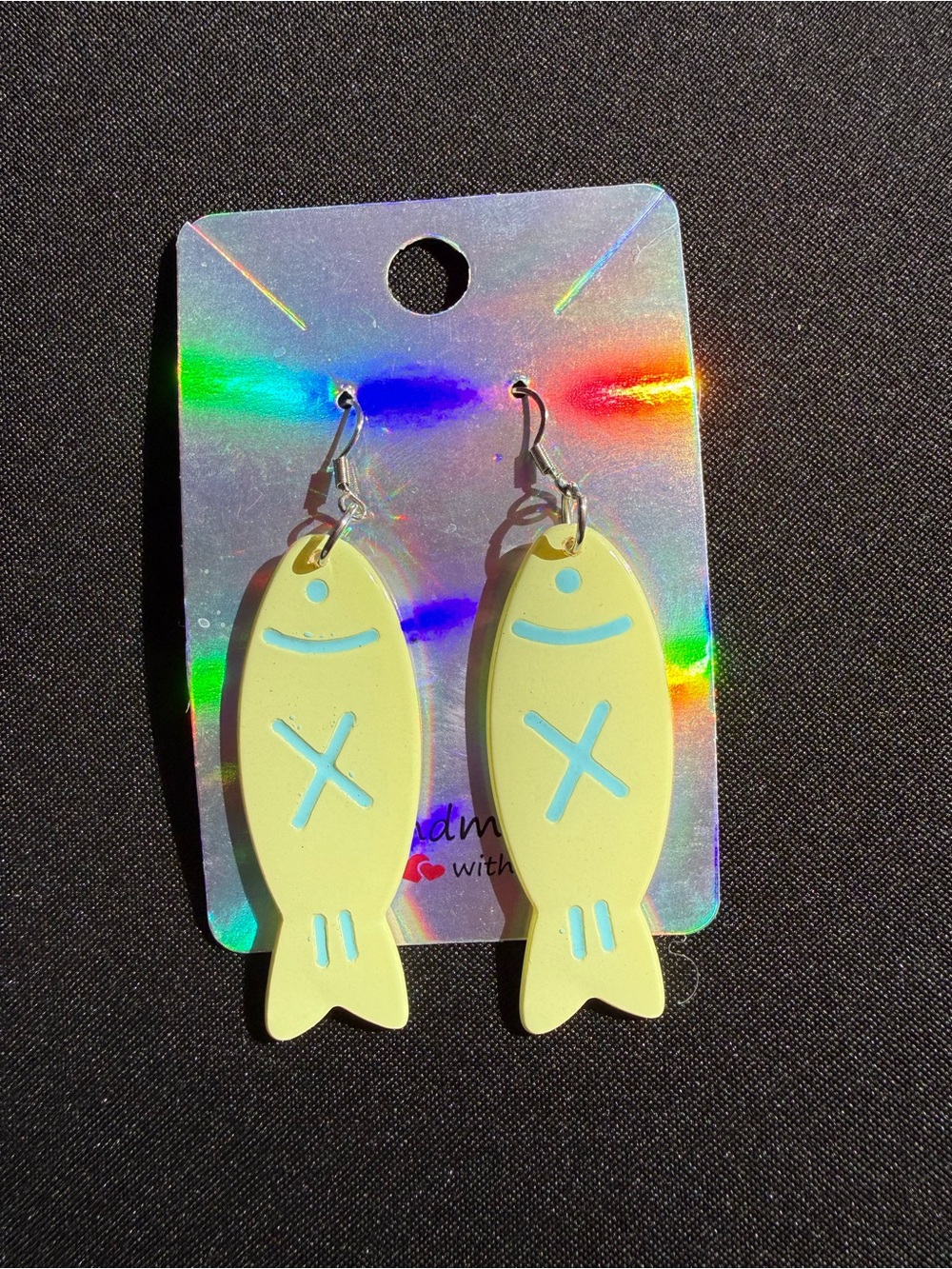 Handmade Fish Dangle Earrings - Yellow